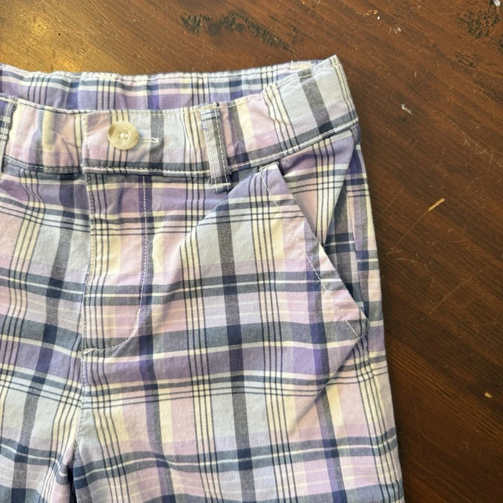 Gymboree Boys Plaid Purple Gray White Shorts Adj Waist Pockets Belt Loop Sz 7